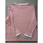 Talbots Pink Cream Striped Mock Neck Long Sleeve Top Heart Patch Eyelet Trim LP Photo 5