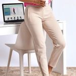 Betabrand  Gingham Skinny-Leg Cigarette Dress Pants Medium Women’s Tan W1437 Photo 5