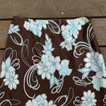 Apostrophe Brown w/ Blue Floral 100% Silk Midi Skirt w/ Asymmetrical Hem Photo 2