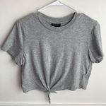Topshop  Gray Tie Short Sleeve Crop Top Photo 1