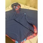 Aerie  navy blue hooded windbreaker poncho blue pink floral interior, size: L/ XL Photo 9