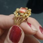 Vintage coral tigers eye gold ring size 8 Red Photo 3