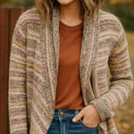 Knox Rose  Boho Striped Drape Open Front Cardigan Sweater Women’s Large‎ Photo 0