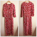 ZARA  Red Floral Daisy Print Midi Dress Red White size S Photo 2