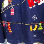 Onque Casuals Womens Cardigan Jacket Top Full Zip Blue Cotton Holiday Christmas Photo 3