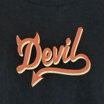 Old Navy Y2K Devil T-shirt Womens XL Black Spellout Horns Cap Sleeve Gothic VTG Photo 1