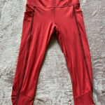 Athleta Salutation Stash Pocket Capri Mesh Lychee Red Leggings Small Photo 0