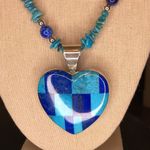 JAY KING DTR Turquoise Lapis Mosaic Inlay Heart Pendant Turquoise Lapis Necklace Blue Photo 5