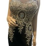 Shail K Rhinestone Mesh Black Gold Evening Gown W/ Train Size 10 Prom Photo 9