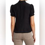 frame denim Frame‎ Small Pleated Puff-Sleeve Silk Mock Neck Blouse Black Dressy Classic Photo 1