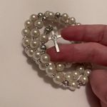 Women’s Stretchy Spiral Bracelet Beaded Faux Pearl Wedding Couple Bridal / Cross Silver Photo 2