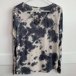 Mudd  Gray Tie Dye Crochet Front Long Sleeve Shirt Photo 1