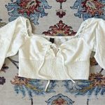 SheIn  White Puff Sleeve Cropped Smocked Blouse Milkmaid Large NWT Photo 0