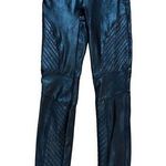 Spanx  women’s black faux leather moto gunmetal pull on pants sz M Photo 0