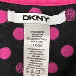 DKNY  Black Long Sleeve Button Up PJ Set With Hot Pink Logo Dots and Pockets- Photo 8