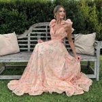 Mac Duggal Pink Floral Chiffon Ruffle Gown Photo 6