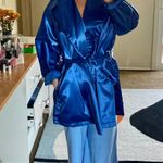 Nobody by Elisabetta Rogiani 80s VTG vintage blue satin trench coat OS one size Photo 5