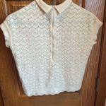 Vintage Crop Sweater Knit Crochet Scalloped Hem Cream Ivory Size Small Collar Photo 3