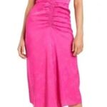 REBECCA VALLANCE Bright Pink Satin Ruched Midi Dress Size 10 Photo 0