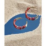 Kendra Scott NWT!  Jovie Gold Beaded Hoop Earrings in Bronze Veined Red Photo 1