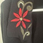 VTG Norm Thompson Knit Cardigan Sweater Christmas Poinsettia Cardinal Med Petite Black Photo 8