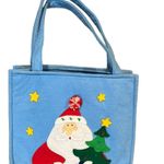 Felt Santa Christmas Tree Appliqué Double Handle Small Tote Resuable Gift Bag Blue Photo 1