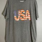 Boutique  Red White Blue USA Scoop Neck Short Sleeve T-shirt Size XL Photo 0