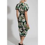 Le Superbe Gardenia Floral Midi Dress 4 Green Black Tie Front Slit Short Sleeve Photo 1