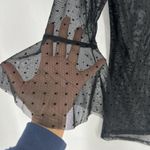 Soprano  Womens Top Size S Polka Dot Sheer Mesh Top Bell Sleeves Black Whimsygoth Photo 4