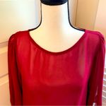 Lily White | Maroon 3/4 sleeve sheer top with front pockets Photo 2
