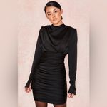 CBR CHIC BOUTIQUE ROSE Black Satin Ruched Mini Dress SIZE MEDIUM Photo 1