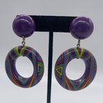 Art Deco Wooden Dangle Earrings Purple Photo 3