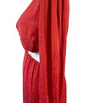 En Crème Red Long Sleeve Maxi Dress Women's M Deep V Neck, Open Waist Boho Party Size M Photo 2
