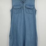 Gap shirt dress women's M tank lace up sleeveless chambray pockets blue Photo 2