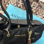 Antonio Melani Black Leather Tote with Gold Hardware Photo 4