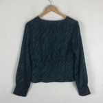 J.Crew  Emerald Green Zebra Satin V Neck Puff Sleeve Blouse Size 6 Animal Print Photo 13