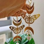 Vintage Bohemian Butterfly Half Moon Silver Gold Drop Earrings Photo 1