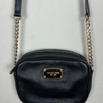 Michael Kors Crossbody Bag Black Leather Gold Chain Strap Zip Card Slots Small Photo 0