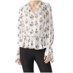 Derek Lam  Floral Ruffle Blouse top Silky 1X White Red long sleeves NEW Photo 1
