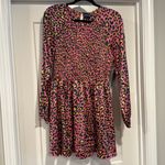 NEW Scoop Smocked Pink Leopard Print Long Sleeve Mini Dress Photo 3