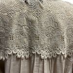 Cream Ruffled 3/4 Sleeve Bib Collar Blouse Tan Photo 4