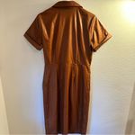 Nine West Women's Size Med NWT Faux-Leather Midi Dress Short Sleeve Maple Brown Photo 2