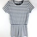 Forever 21  Romper Gathered Waist Short Sleeve Cotton Stretch Striped Gray Navy S Photo 0