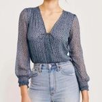 Abercrombie & Fitch Blue Leopard Print Sheer Long Sleeve Bodysuit Photo 0