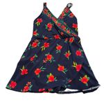 Lands' End  Navy Blue Red Floral Tulip Wrap One Piece Swim Dress Size XS Photo 4