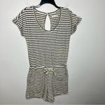 Lou & grey  striped short sleeve romper tie waist women’s size XS gray‎ & cream Photo 2
