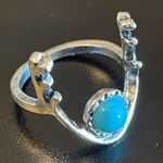 Turquoise stone silver plated antler ring size 6 Photo 1