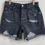 Free People Washed Black Distressed Makai High Waisted Cowgirl Cut Off Shorts Photo 3