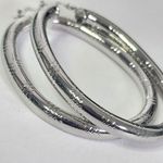 Silver Oblong Tube Hoop Earrings Photo 1