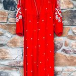 Free People  Boho Embroidered V Neck Red Jumpsuit Photo 6